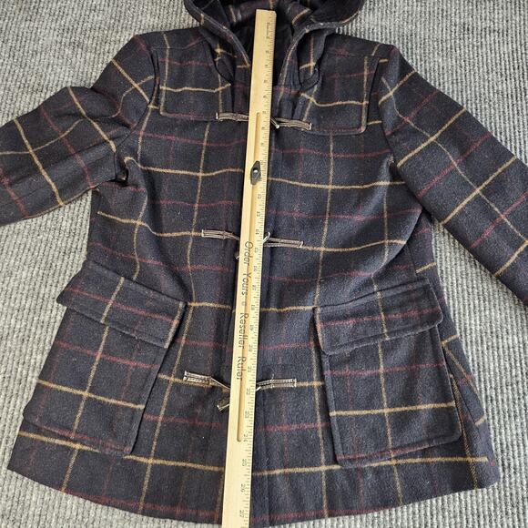 Gap Duffle Coat Womens Small Navy Windowpane Toggle Hooded Wool Blend Fall 2012 - Picture 5 of 13